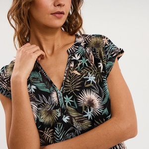 Blusa de Crepé Negra de Manga Corta para Mujer, Ligera, Transpirable, Elegante, Informal, para Oficina, Top de Moda de Verano - Product Image 3