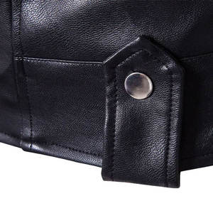 Blouson moto homme slim fit en cuir PU avec fermeture éclair et manches matelassées, col rabattu noir, style motard, automne - Product Image 6