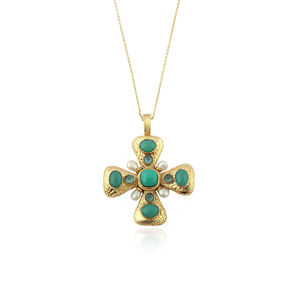 Collier plaqué or de haute qualité avec chrysochaldéon et pendentif aqua CZ, breloques en perles plaquées or 18 carats, bijoux de créateur. - Product Image 1