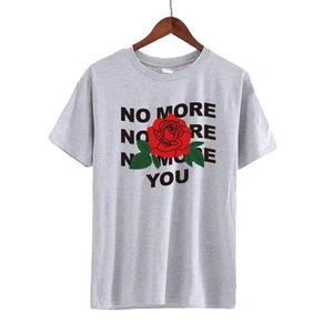 เสื้อยืดผ้าฝ้ายสีขาวสำหรับผู้หญิง พิมพ์ลายดอกกุหลาบและ "No More You" คอกลม ทรงหลวม สวมใส่สบาย แขนสั้น - Product Image 6