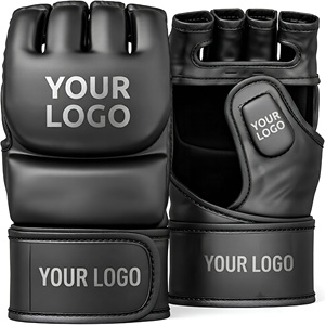 Custom Leather MMA Boxing Grappling Gloves Professional <b>Open</b> Finger Training Fight Gloves with Hand Grips OEM Manufacturer - Product Image 1