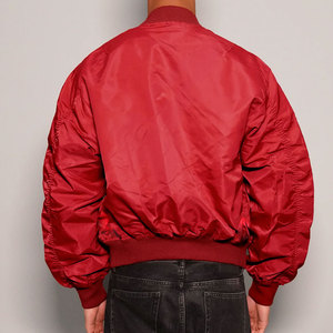 Chaqueta Bomber Roja para Hombre, Color Sólido, Cierre de Cremallera, Estilo Casual, Exterior de Poliéster, Corte Regular, para Otoño - Product Image 5