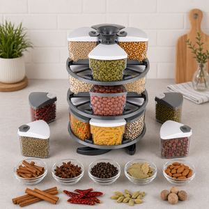 Multi-functional Rotating <b>Kitchen</b> Spice <b>Rack</b> with 12 Glass Seasoning Jars for Storing Various Seasonings - Product Image 1