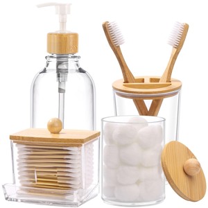 Ensemble de distributeur de savon rustique en bois d'acacia |   Accessoires de salle de bain de style farmhouse en gros - Product Image 1