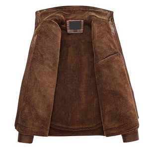 Custom Men's Vintage Style Sheep Leather <b>Jacket</b> Reversible Eco-Friendly Lightweight Winter Cotton Liner Polyester Fiber Filling - Product Image 5