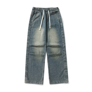 Jean en denim noir pour homme de qualité supérieure, coupe droite, ample, taille mi-haute, en coton, décontracté, pour l'automne, prix de gros 2026 - Product Image 1