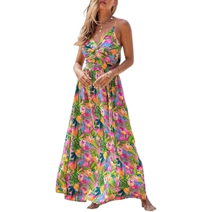 Vestido largo para mujer con estampado floral, cuello en V retorcido, sin mangas, vestido largo informal de verano - Product Image 1