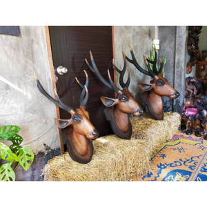 Décoration murale zen en bois sculpté à la main en forme de tête d'antilope, sculpture thaïlandaise minimaliste, décoration animale bohème, cadeau naturel à suspendre au mur - Product Image 2