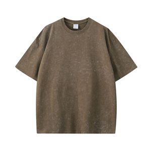 เสื้อยืดสไตล์วินเทจย้อนยุคแบบย้อมสีเอซิด OEM สำหรับผู้ชาย ผ้าฝ้าย 100% เนื้อหนา ทรงโอเวอร์ไซส์ แขนสั้น สีพื้น - Product Image 4