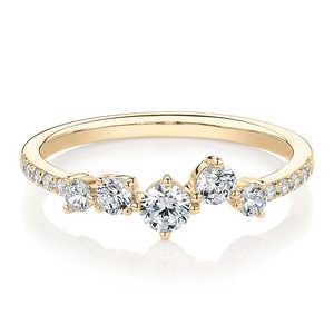 Bague de Fiançailles, d'Anniversaire, de Mariage ou de Promesse en Or 14K avec Cinq Diamants de Laboratoire à Taille Brillante Courbe, Plaqué Rhodium, Certifiée IGI - Product Image 1