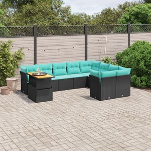 Set divano da 10 pezzi in Poly Rattan nero con cuscini elegante collezione di mobili da esterno - Product Image 1