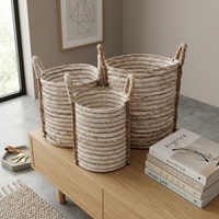 Panier de rangement moderne en plastique recyclé à base de peau de banane naturelle, écologique, avec poignées, pot de fleurs haut, décoration de pièce