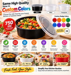 Boîte alimentaire ronde en PP 750ml, qualité alimentaire, sans BPA, compatible micro-ondes, pour currys, riz, plats à emporter, livraison de repas, préparation de repas - Product Image 3