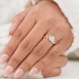 Anillo de Plata de Ley 925 con Baño de Rodio y Moissanita de Corte Redondo con Diseño de Hoja de Ramas, Inspirado en la Naturaleza, Joyería Romántica para Fiestas - Product Image 2