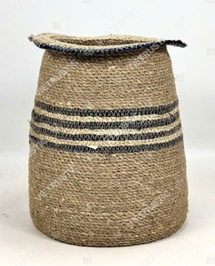 SPICE ROUTE Eco-Friendly Multi-Tone Striped <b>Seagrass</b> <b>Storage</b> <b>Basket</b> & Vase Collection with Handle Multifunction Geometric Design - Product Image 4