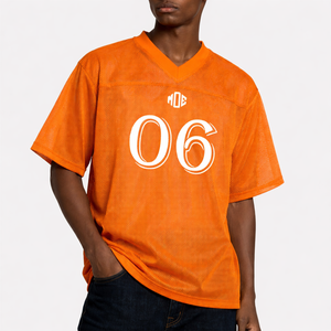Jersey de Fútbol Americano Personalizado con Malla Naranja, MOQ Bajo, Unisex, Transpirable, Cuello en V, Uniforme Deportivo, Proveedor OEM al por Mayor - Product Image 2