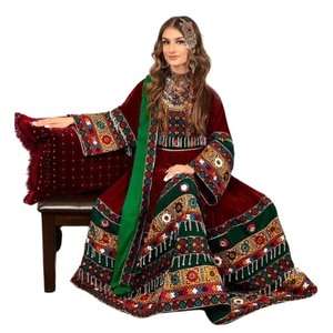 Low MOQ Afghan Kuchi Women's Dress Formal Evening Party Maxi Floral Print Lace Decoration Modest Style Long Afghan Kuchi Dress - Product Image 1