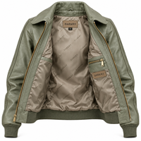 Blouson aviateur vintage A2 en cuir de vachette véritable vert sauge pour femme, col rabattu, ourlet côtelé, Darkry Factory Vendor
