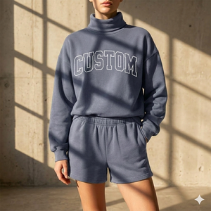 Mock Neck Top With Shorts Unity Set Women Warm Cozy Comfort Ease Comfortable Everyday Style Contemporary Apparel - Product Image 1