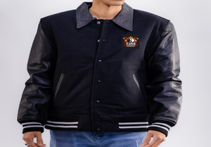 Classic Navy Blue Varsity <b>Jacket</b> With White Sleeves Full Length Zipper Turn-down Collar Women's Autumn Wear - Product Image 3