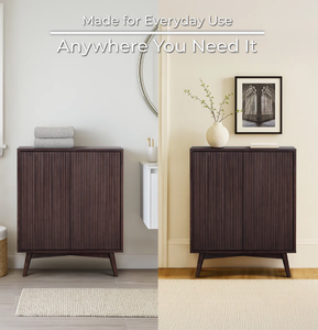 Meuble de rangement à 2 portes cannelé en noyer foncé, personnalisable OEM, buffet/consolade en bois polyvalent pour usage multiple - Product Image 5