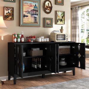 60.5\" Mid Century Modern Sideboard Buffet Cabinet with 4 Adjustable Doors TV Media <b>Console</b> <b>Table</b> Practical <b>Storage</b> Solution - Product Image 2