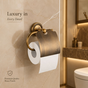 Porte-papier toilette en laiton antique avec couvercle, support mural de luxe pour rouleau de papier toilette, accessoire élégant pour salle de bain - Product Image 4