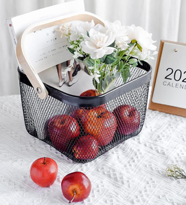 Multipurpose Metal <b>Storage</b> Organizer Fruit <b>Basket</b> with Handle <b>Vegetable</b> <b>Storage</b> <b>Basket</b>, Hanging Garden <b>Basket</b> with Wooden Handle - Product Image 6