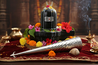 Gaumukhi Shringi en argent allemand, pour la Puja traditionnelle hindoue, les rituels de prière au temple et la décoration spirituelle de la maison