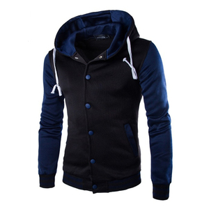 Sudadera con Capucha para Hombre, Color Sólido, Tejido de Algodón y Poliéster, Corte Ajustado Informal, para Otoño, con Bolsillo y Diseño de Botones Frontales - Product Image 1