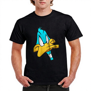 T-shirt noir pour homme à motif lettres Daffy Duck, manches régulières, col rond, coupe ajustée, 100% coton toile respirant - Product Image 6