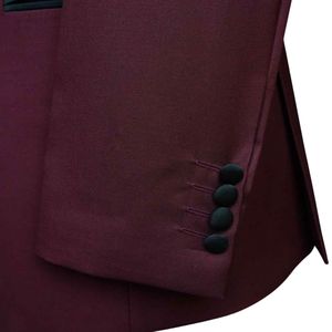 Traje de esmoquin para hombre, color rojo vino, doble botonadura, cuello chal, elegante, para eventos formales, fiestas, bodas, trajes de novio. - Product Image 3