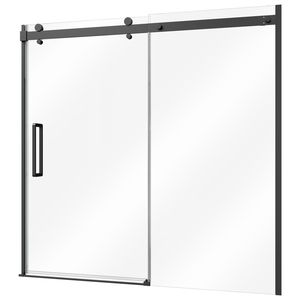 Puerta Corredera Semi-Frameless para Bañera/Ducha, 60'' de Ancho x 60'' de Alto, Vidrio Templado Transparente de 5/16'', Negro - Product Image 1
