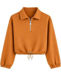 Sudadera Corta Personalizada para Mujer, Color Naranja Óxido, con Cierre de Cremallera, Estilo Casual, con Cordón Ajustable en el Bajo, Forro Polar Suave de Algodón y Poliéster, para Invierno - Product Image 1