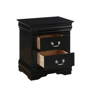 Modern Black Wooden Nightstand with Double Drawer, Solid Wood Bedside Table Storage Cabinet for Bedroom Furniture - Product Image 4