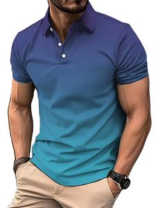 เสื้อกอล์ฟคอปกแขนสั้นสีไล่ระดับสีแฟชั่นสำหรับผู้ชายเสื้อเจอร์ซี่กระดุมแข็งดีไซน์ลำลองระบายอากาศ - Product Image 2