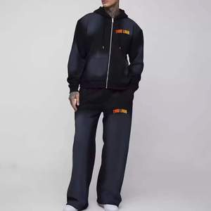 Precio al por mayor: Chándal para hombre con lavado ácido - Personalizable, 100% algodón, transpirable, ligero, estilo urbano, con sudadera con cremallera y pantalones acampanados - Product Image 6