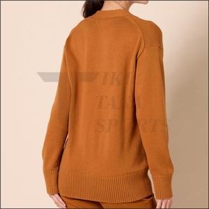 Moda femenina: Superventas de verano, suéter casual de acrílico sólido con cuello en V, manga larga, transpirable, con bolsillo y botones, tejido a máquina. - Product Image 6