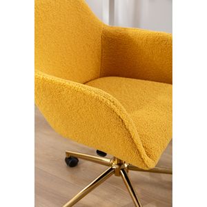 Silla Moderna para Oficina en Casa con Altura Ajustable, Giratoria 360°, Material de Tela Tipo Peluche, Patas de Metal Dorado, Ruedas Universales - Product Image 6