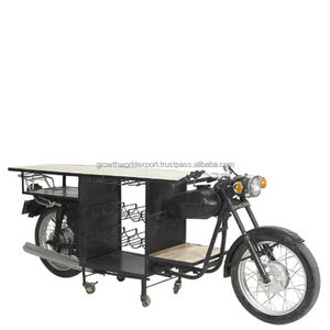 Meuble bar vintage en cuir et bois de manguier, fait main, en forme de moto, pour rangement de spiritueux, style moderne, pour usage domestique et hôtelier rétro - Product Image 5