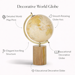 Decorative Wood, Iron & Plastic Table Globe | Vintage Rotating World <b>Map</b> Globe for Study Table, Office Desk & Library Decoration - Product Image 5