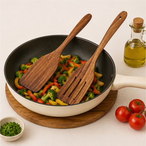Ensemble de 4 cuillères et spatules de cuisine écologiques en bois d'acacia naturel, design moderne, ustensiles de cuisine antiadhésifs - Product Image 4