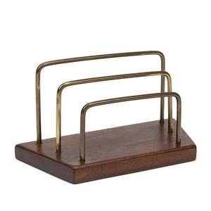 Metal & Wood <b>Letter</b> Holder Desk Organizer Wrought Iron Metal File Holder 3 Slot Magazine Holder Gold Finish <b>wooden</b> Base. - Product Image 2