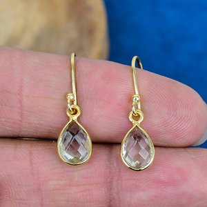 Natural <b>Green</b> Amethyst Pear Shaped Gemstone Teardrop <b>Earring</b> Handmade 18k Micron Gold Over 925 Sterling Silver - Product Image 2