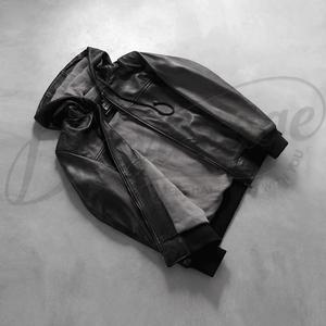 Veste de pilote MA1 en cuir noir authentique pour homme, col baseball, manteau de pilote en cuir véritable, vente en gros, streetwear urbain - Product Image 1