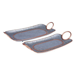 Best Selling Home Decor Decorative Galvanized Metal Serving <b>Tray</b> With Copper Handles For Kitchen And Dining In Competitive Price - Product Image 1
