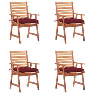 Ensemble de 4 chaises de jardin en bois naturel et rouge vin - Product Image 1