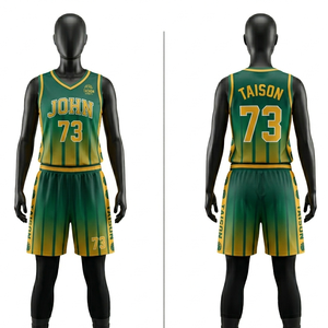 Tenue de Basketball Femme 180 GSM en Maille Polyester Respirante, Dégradé Vert Jaune avec Panneaux Latéraux, Ensemble Personnalisable par Sublimation avec Logo - Product Image 1