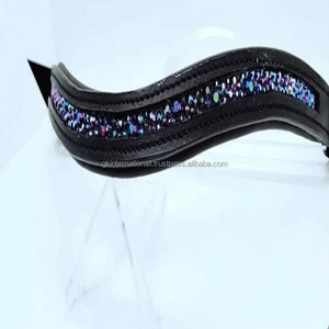Cristales brillantes para cejas de caballo, banda de cuero genuino en forma curva con relleno completo y costuras duraderas, color morado y azul y negro - Product Image 1