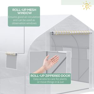 Serra a tunnel da esterno 12x10 piedi con finestre avvolgibili, porta con cerniera, copertura in PE bianco per giardino, realizzata in vetro temperato e PVC - Product Image 6